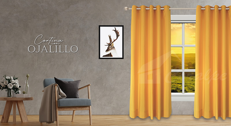 Cortinas con ojalillos de aluminio amarillo