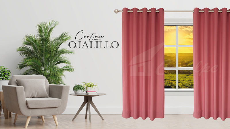 Cortinas con ojalillos de aluminio palo rosa
