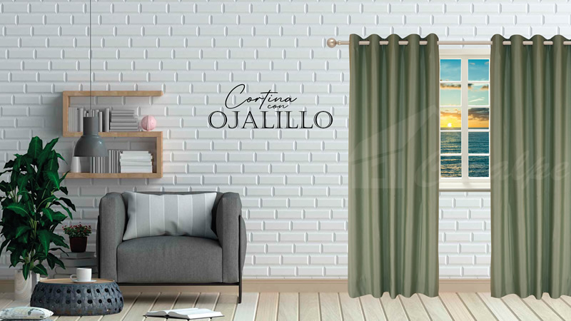 Cortinas con ojalillos de aluminio verde acero