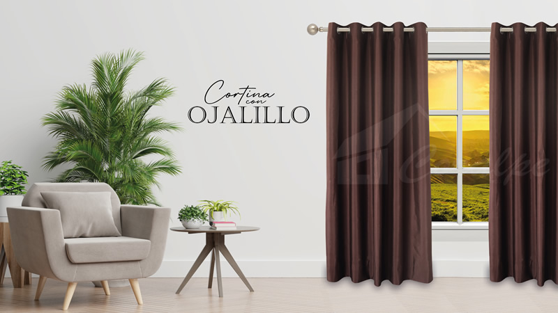 Cortinas con ojalillos de aluminio marrón