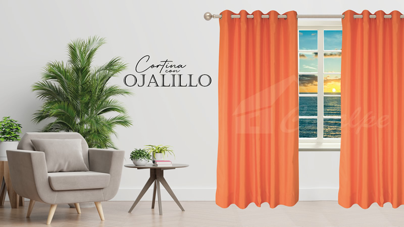 Cortinas con ojalillos de aluminio naranja 
